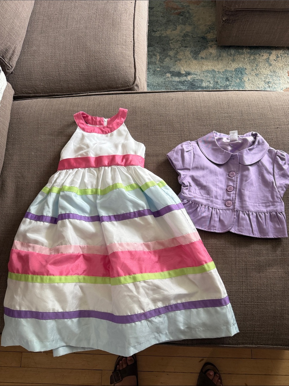 Gymboree White Dress with Pink, Purple, Light Blue & Green Stripes